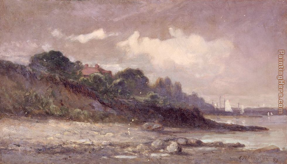 Edward Mitchell Bannister shoreline with sailboats and roof